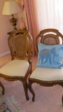 Pair of Continental Style Occasional Side Chairs with White Upholstered Seats and Cane backs