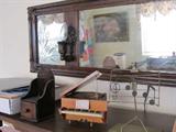 Vintage Electrified three panel Console Mirror (likely circa 1940's); Also shown is a unique Vintage Piano Coaster storage and a Wooten music stand. Other items shown are also available.