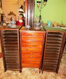 3 Vintage Hepplewhite Record Storage Cabinets ( likely circa 1940's)...one with 10 drawers storage