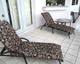 Metal Frame Patio / Porch Set - Loungers with metal frames and cushions; Also pictured...Glass & Metal Coffee Table which is matching to other end tables pictured elsewhere in this collection.