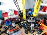 Some of the hand and power tools available in this sale...as pictured, variety of electric and battery powered drills with chargers, drill bit sets; Battery powered lights; Dremmel craft sets; All items pictured are available