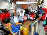 Bench Grinder, 1/2 HP motor,  6 " grinder, medium and coarse grinding wheels,  flexible Gooseneck lamp; 5"  Bench Vise with anvil; Precision Mini Lathe; Arc Welder with Welding Mask.  Other items pictured are also available