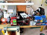 Bench Grinder, 1/2 HP motor,  6 " grinder, medium and coarse grinding wheels,  flexible Gooseneck lamp;  Precision Mini Lathe; Arc Welder with Welding Mask.  Other items pictured are also available