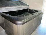 Vision Crest Spa / Hot Tub - Model 3780 Cygnus...approx. 83 x 92" x 37" ;  weight is approx. 825 empty and 4,157 filled; Features:Large 5/6 person seating capacity spa with ergonomically designed shell to permit a large group... family or friends to enjoy it, lots of jets (approx. 87) of differing sizes and placements for everyone to enjoy too; 2 - 2 speed 5.0 HP  pumps; Has a foot therapy system feature; Nice waterfall feature; pillow headrests; electrical requirements 220v - 50Amp;   Driftwood Gray Lucite Cabinet for low maintenance and a  Solar cover to keep heat in.  It also has a set of Spa Steps for easy entry and exiting of the spa.  Note: you will need to arrange for  removal and setup...this will include a privacy temporary wall (not floor to ceiling), although the wall does not need to be demolished