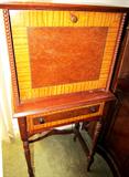 Antique Continental Style Drop Front Telephone Stand (no telephone ..sorry) with marquetry accents, nicely turned legs and drawer with wood pulls...great accent item