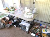 Some of the glasswares, kitchwares, dinnerware, small kitchen appliances, bakewares