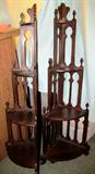 Vintage Victorian Style Corner Knick Knack Display Units with mahogany finish