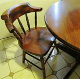 Vintage Colonial Style Dining Set by Sugar Hill - Round Pedestal Style Table ...pine (matching to the China Hutch and Server pictured elsewhere in this collection.) and 4 matching chairs... also pine (other 3 dining chairs are pictured elsewhere in this collection)