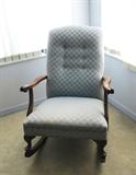 Vintage Queen Anne Style Rocking Chair with blue silk upholstery