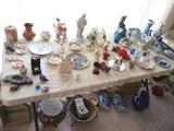Nice selection of porcelain flowers...including Boehm, porcelain figurines, blue & white decorator items, decorative pots, vases, also chalkware