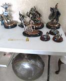 Some of the excellent collection of Very Collectible Legends C.A. Pardell's Metal Art Sculptures which are available in this sale.  There are approximately 60 limited edition sculptures  in this collection...most are circa 1990's and many are retired no longer in production pieces making them extremely collectible.  Many  had original selling prices in the range of $1,000.00 - $2,800.00.  As examples,  are the  pieces along the back row in this picture, The large piece at the left rear is a C.A. Pardell Sculpture entiltled "Spirit of the Mountain"... a limited edition sculpture  No. 79 of 750 which had an original selling price of $1,750; The next piece to its right is a C.A. Pardell Sculpture entitled "Songs of Glory...a retired no longer in production limited edition No. AP of 750 which had an original selling price of $1850.00; The next piece to the right side is a C.A. Pardell Sculpture entitled  "Drum Song" and is a limited edition sculpture No. 183 of 750 which had an original pr