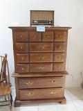 Thomasville Chest on Chest with Drawers storage and brass pulls; Also shown is a vintage Zenith AM / FM Radio...likely circa 1950's
