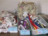 Some of the sewing supplies available in this sale... bolts & boxes of material, trim, lace, sequins, zippers and other sewing supplies and notions. Also available are significant quantity of patterns. Also available are knitting supplies...100+ skeins of yarn, also sewing & knitting books