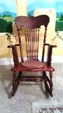 Vintage High Backed Rocking Chair with nicely turned legs and arms, Spindle Back