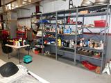 Some of the metal storage cabinets that are available in this sale; Mikita Right Angle Drill with metal case, Jack stands,and other tools and items pictured are also available.
