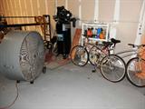 Kobalt Electric Air Compressor - Model K7060HFV; 3.5 HP Motor, 60 Gal tank, 135 PSI...hoses and accessories; Also shown are Two (2) Huffy Innsbruck Bicycles...one man's and one woman's...multiple speed ranges; Also shown is a Large Area Circular Fan on wheels;
