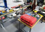 Some of the excellent tool collection available in this sale...torque wrenches, socket sets both metric and standard, wrenches...all items displayed on the tables.. including the Simms Motor Racing Shirts, and the metal tables they are displayed upon are available