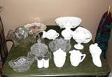 Some of the excellent  vintage  cut glass glasswares that are available in this sale.  Also shown are some of the collection of vintage hobnail milk glasswares and some  of the several pieces of  Fenton items available.