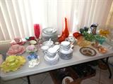 Some of the Vintage Carnival  & Depression Glasswares, Colored glasswares, and china available in this sale...as pictured is a partial set of  Silver Trim Imperial China