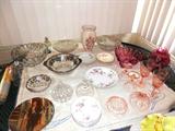 Vintage silver overlay glassware, pink & rose colored stemware and dishes, dessert plates...and a Gone with the Wind plate.