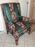 Accent Occasional High Back Chair with rolled arms and ivy & leaf and green grape floral pattern upholstery