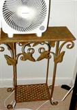 Ornate Metal Plant Stand with sculpted metal vine and leaf accents.  Fan is not available.