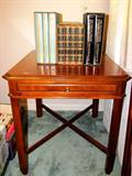 Vintage Elegant Yorkshire by Drexel Table with pullout writing desk, and rich mahogany finish.