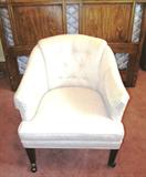 Vintage Accent Occasional Arm Chair by Woodmark Originals with white upholstery and  tufted back (likely circa 1960's - 1970's)