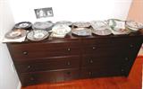 Vintage Dresser with 6 Drawers storage and dark finish; Also shown are some of the accent / decorator plates available in this sale...Bradford Exchange,some others too.
