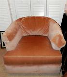 Accent Arm Chair with apricot colored velour upholstery