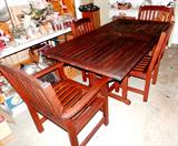 Teak Patio / Porch Set...Kingsley-Bate Teak Table, 4 Outdoor Designs Ltd. Teak Chairs...two arm chairs, 2 side dining chairs... rugged construction, low maintenance...set originally retailed at $1,500.
