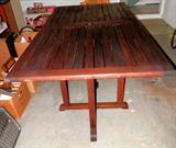 Kingsley-Bate Teak Table...part of Teak Patio / Porch Set that also includes 4 Outdoor Designs Ltd. Teak Chairs...two arm chairs, 2 side dining chairs... (chairs are pictured elsewhere in this collection) rugged construction, low maintenance...set originally retailed at $1,500.