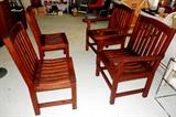 4 Outdoor Designs Ltd. Teak Chairs...two arm chairs and 2 side dining chairs...part of Teak Patio / Porch Set that also includes Kingsley-Bate Teak Table. ... (table is  pictured elsewhere in this collection) rugged construction, low maintenance...set originally retailed at $1,500.