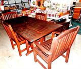 Teak Patio / Porch Set...Kingsley-Bate Teak Table, 4 Outdoor Designs Ltd. Teak Chairs...two arm chairs, 2 side dining chairs... rugged construction, low maintenance...set originally retailed at $1,500.