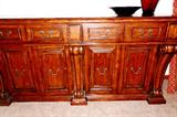 Home Collection Mediterranean Style Side Board / Buffet with rich finish and doored and drawers storage; Sideboard / Buffet is matching to Dining Room Table which is pictured elsewhere in this collection.