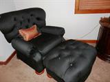 Accent Occasional Arm Chair with rolled arms, tufted back and black upholstery; Matching Ottoman
