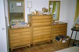 Vintage Mid Century Sumter Bedroom Furniture ( matching to bed sets pictured separately) As pictured 8 drawers Chest of Drawers, 2 matching 5 Drawers Chests of Drawers with Mirrors