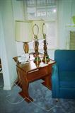 Matched Pair of Early American Style End Tables. Also pictured Accent Table Lamps