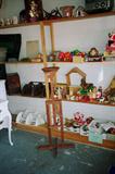 Vintage Adjustable Height Wood Stand. Also pictured: Shabby Chic Corner wall shelf units, other accent shelf units, magazine rack; Holiday decorations