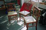 Vintage Set of 3 Harp / Lyre Back Chairs with white seats