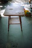 Vintage Oak Square Table with Spindle Legs and book shelf storage