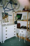 Vintage Shabby Chic Furniture: As pictured Chest of Drawers with brass pulls;Matching Small Table with drawer storage and brass pull;