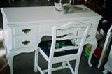 Vintage Shabby Chic Desk with Drawers Storage and brass pulls, and with Queen Anne Style Legs; Also matching Chair