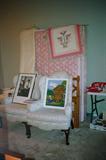 Vintage Hibriten Bedroom Set - Matching Queen Headboard, Dresser w/ mirror, chest of drawers, night stand (pictured separately). As pictured: Matching Queen Anne Style Wingback Chairs w/ floral pattern upholstery; Hibriten Queen Headboard; Queen Size Sealy Bed Set - mattress / boxsprings;