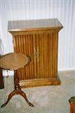 Vintage Foyer Cabinet with Storage, Double Doors, Brass pulls; Also pictured Vintage Pie Style Stand (does not flip down)