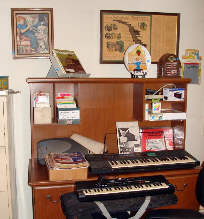 Computer Desk Chair Scanner Monitor Speakers Electronic Keyboard Vintage Sheet Music