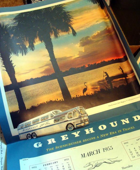 1950's 1955 Greyhound Bus Travel Poster Calendar