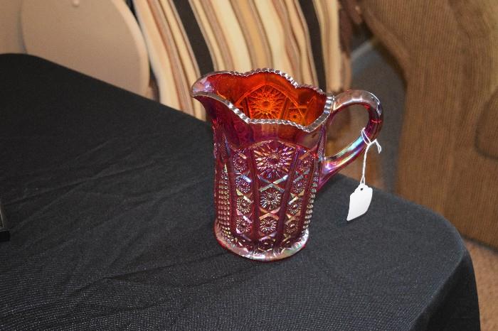 Ruby Red Cut Glass Pitcher