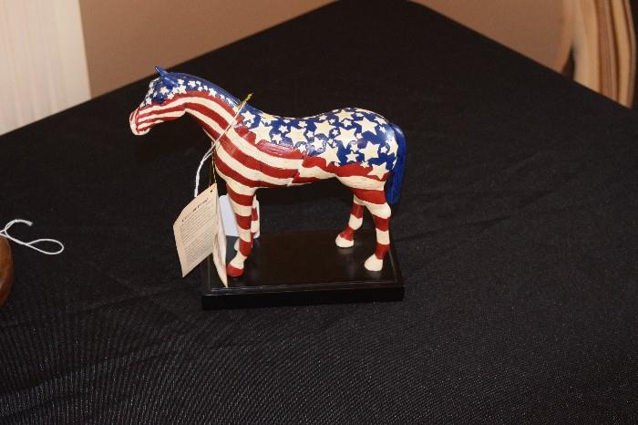 American Flag Horse Figurine