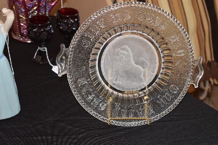 2 Handled Frosted Center Lion Plate